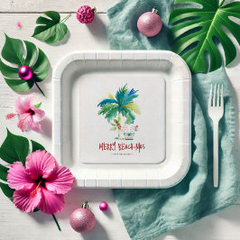 Kerst papier Borden Schattige tropisch strand Papieren Bordje