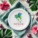 Kerst papier Borden Schattige tropisch strand Papieren Bordje<br><div class="desc">Deze kleine borden van kerstpapier zijn voorzien van een charmante palmboom en de kerstman op het strand. De woorden "Merry Beach-mas" komen voor in handschrift. Gebruik de sjabloon velden om uw aangepaste tekst toe te voegen. Bestel kleine hoeveelheden of bulkpapier borden. Een feestelijke keuze voor een strandkerst of uw kerstfeest....</div>