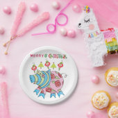 Kerst papier Borden, vrolijk kerstvarken Papieren Bordje (Feest)