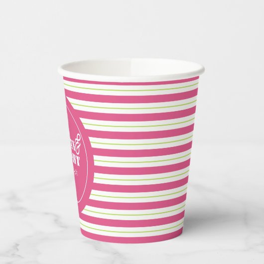 Kerst Papier Cups Vrolijk & Helder Roze en Groen Papieren Bekers (Links)