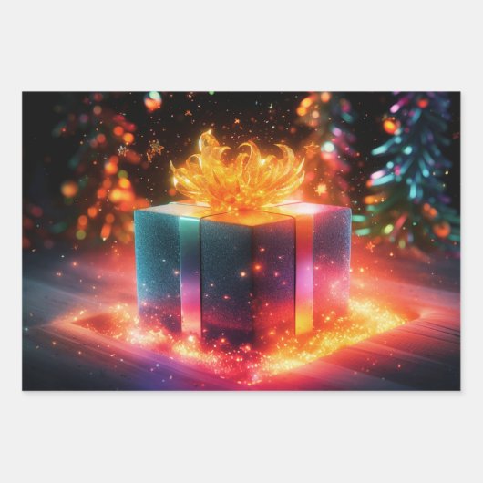 Kerst papier flat sheet set van 3 geschenken. inpakpapier vel (Voorkant 3)