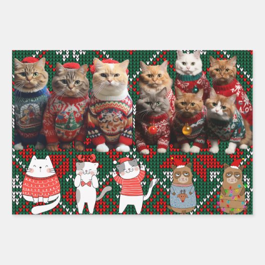 Kerst papier flat sheet set van 3 geschenken. inpakpapier vel (Voorkant 2)