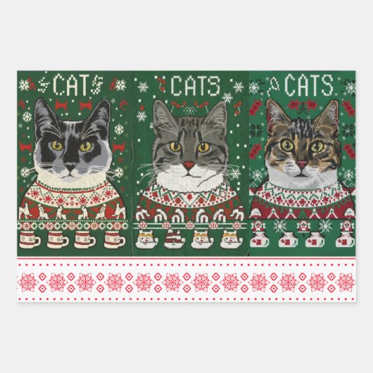 Kerst papier flat sheet set van 3 geschenken. inpakpapier vel (Voorkant)