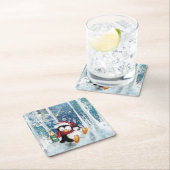 Kerst Papier Onderzetter met Happy Penguin (Insitu)
