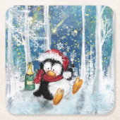 Kerst Papier Onderzetter met Happy Penguin (Voorkant)