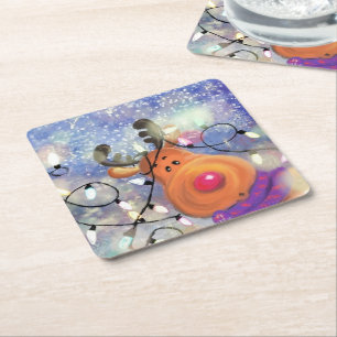 Kerst Papier Onderzetter met Happy Reindeer