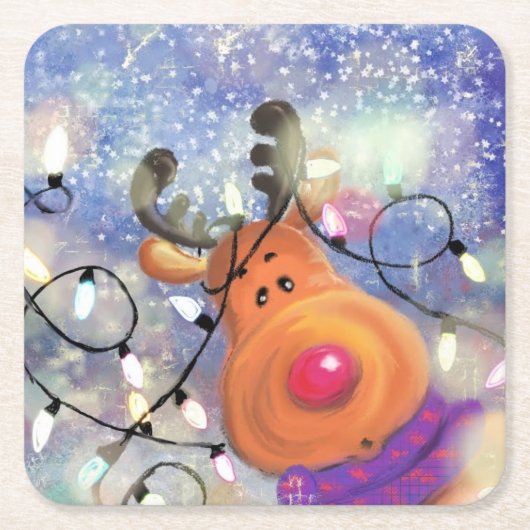 Kerst Papier Onderzetter met Happy Reindeer (Voorkant)