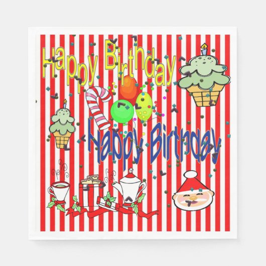 Kerst Papier servetten, Happy Birthday Servet (Voorkant)