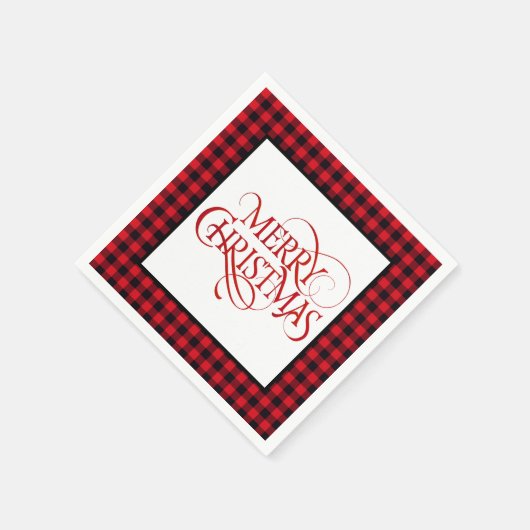 Kerst papier servetten rood & zwart buffel gelegd (Hoek)
