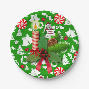 Kerst Papieren Borden, Kaars, Pepermunt Bordje