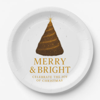Kerst- papieren borden van goud 'Merry & Bright' Bordje