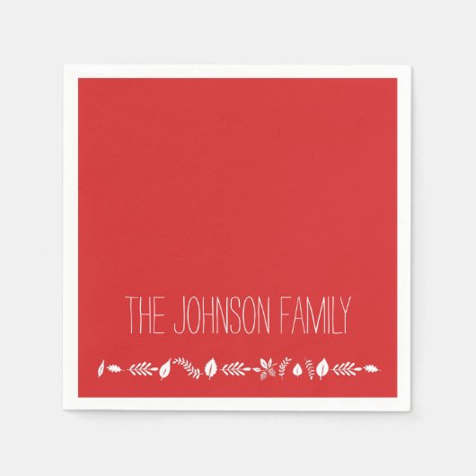 Kerst Papieren Servetten Met Witte Bladeren (Voorkant)