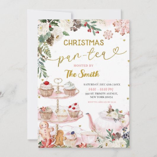 Kerst Par-Tea Bloemen Winter Verjaardag Kaart (Voorkant)