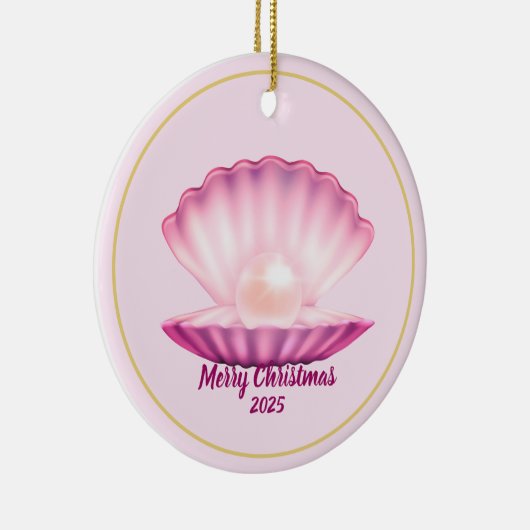 Kerst Parel Zeeschelp Keramisch Ornament (Rechts)
