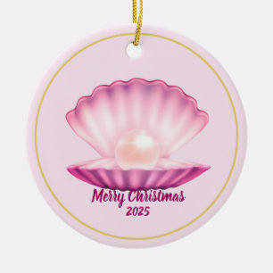 Kerst Parel Zeeschelp Keramisch Ornament