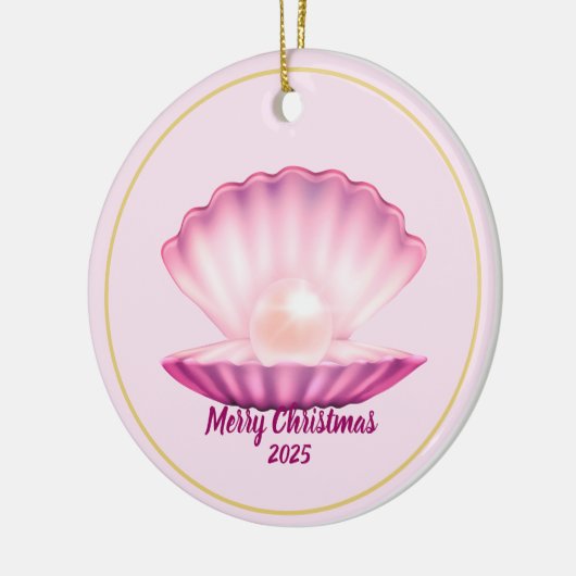 Kerst Parel Zeeschelp Keramisch Ornament (Links)