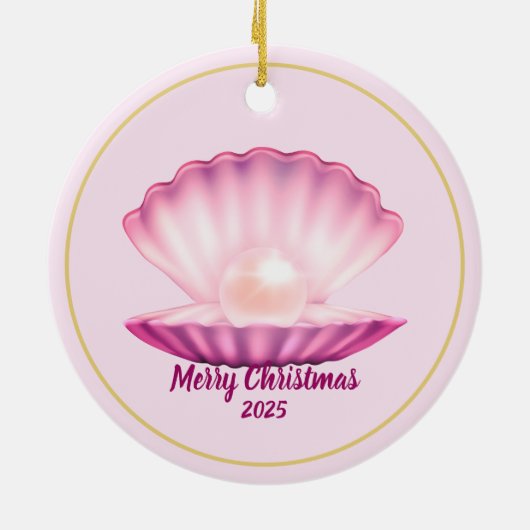Kerst Parel Zeeschelp Keramisch Ornament (Achterkant)