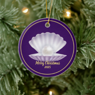 Kerst Parel Zeeschelp Keramisch Ornament