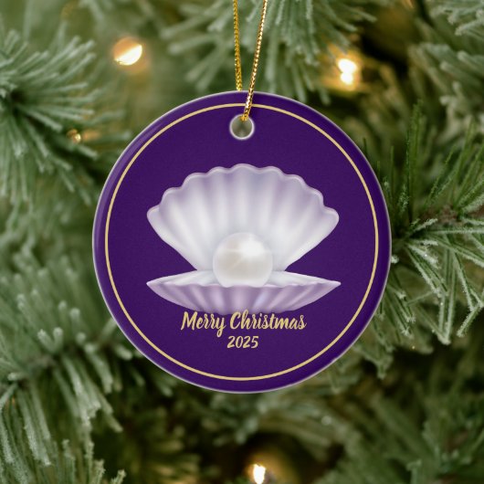 Kerst Parel Zeeschelp Keramisch Ornament (Boom)