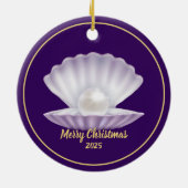 Kerst Parel Zeeschelp Keramisch Ornament (Achterkant)