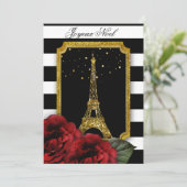Kerst Parijs Roos Eiffeltoren White Stripe Kaart (Staand voorkant)