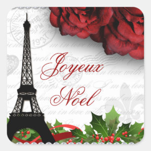 Kerst Paris Eiffeltoren Zebra Roos Bloem Vierkante Sticker