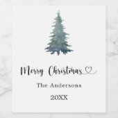 Kerst partij dennenboom eenvoudig script wijn etiket (Enkel label)
