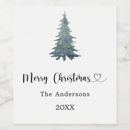Kerst partij dennenboom eenvoudig script wijn etiket (Enkel label)