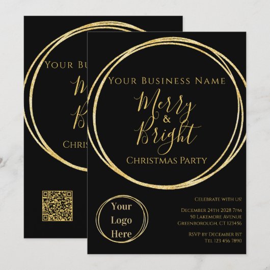 Kerst Party Business Zwart Goud Kaart (Voorkant / Achterkant)