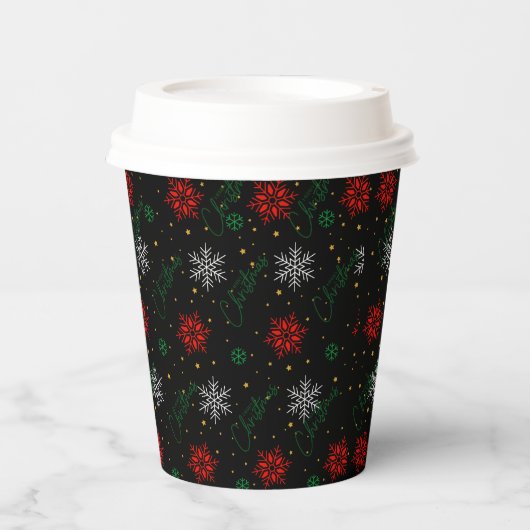Kerst Party Cups Maat: 8 oz Papieren Beker met Lid (Voorkant)