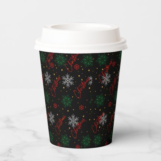 Kerst Party Cups Maat: 8 oz Papieren Beker met Lid (Achterkant)