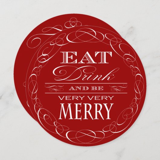 Kerst Party Elegant Red Eat Drink en Be Merry Kaart (Voorkant / Achterkant)