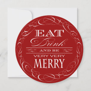 Kerst Party Elegant Red Eat Drink en Be Merry Kaart