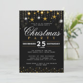 Kerst Party Elegant Zwart Goud Glitter Sterren Kaart (Staand voorkant)