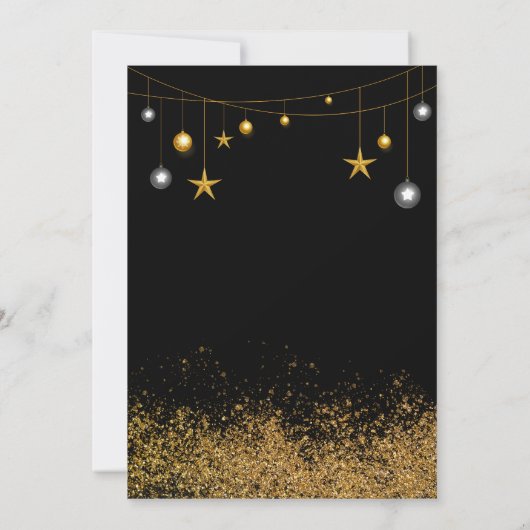 Kerst Party Elegant Zwart Goud Glitter Sterren Kaart (Achterkant)