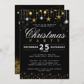 Kerst Party Elegant Zwart Goud Glitter Sterren Kaart (Voorkant / Achterkant)