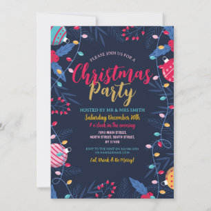 Kerst Party Foliage Baubles Marine Feestelijke Ple Kaart