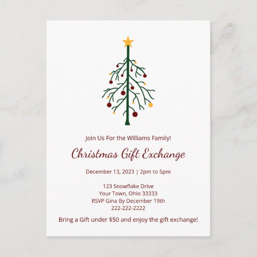 Kerst Party Gift Exchange Feestelijk Evergreen Uitnodiging Briefkaart (Voorkant)