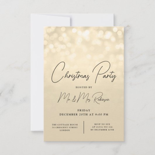 Kerst Party Glam Gold Lights Sparkle Invite Bedankkaart (Voorkant)