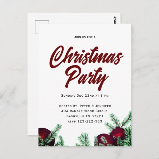 Kerst Party Invitation Briefkaarten (Voorkant / Achterkant)