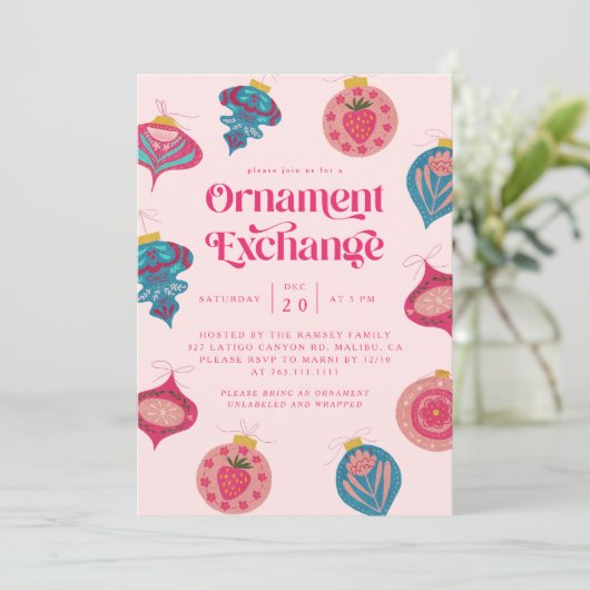 Kerst Party Ornament Exchange Uitnodiging (Staand voorkant)