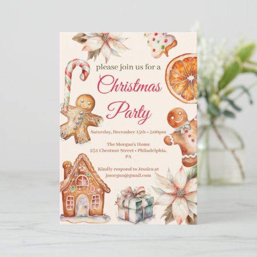 Kerst Party peperkoek Kaart (Staand voorkant)