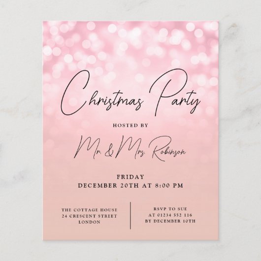 Kerst Party Roos Gouden Lichten Sparkle Invite Flyer (Voorkant)
