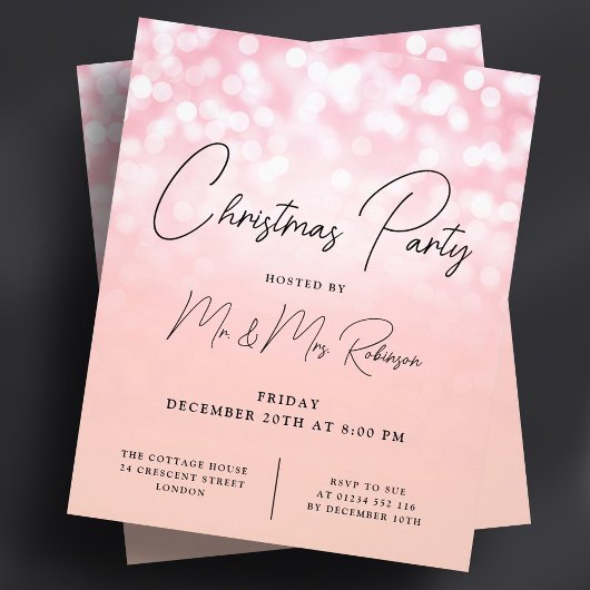 Kerst Party Roos Gouden Lichten Sparkle Invite Flyer