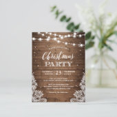 Kerst Party Rustieke Houten String Lights Kant Briefkaart (Staand voorkant)