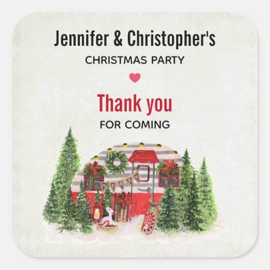 Kerst Party Trailer Camper Outdoorsy Thema Vierkante Sticker (Voorkant)