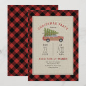 Kerst Party Wood Wagon Car Tree Plaid Kaart (Voorkant / Achterkant)