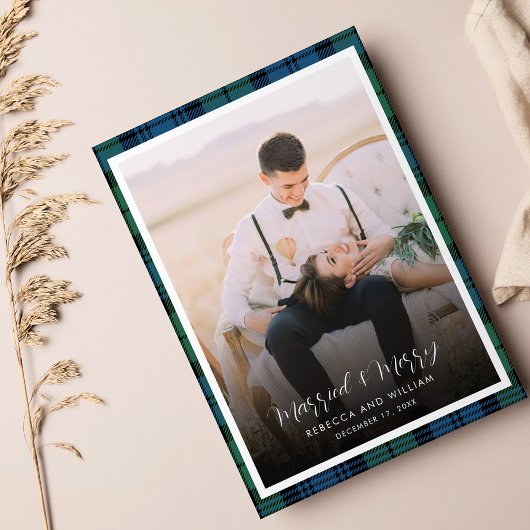 Kerst Pas getrouwd Foto Clan Campbell Tartan Feestdagenkaart