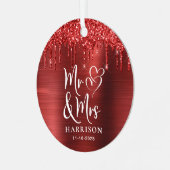 Kerst Pas getrouwd Rode Glitter Foto Metalen Ornament (Voorkant links)