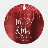 Kerst Pas getrouwd Rode Glitter Foto Metalen Ornament (Voorkant)